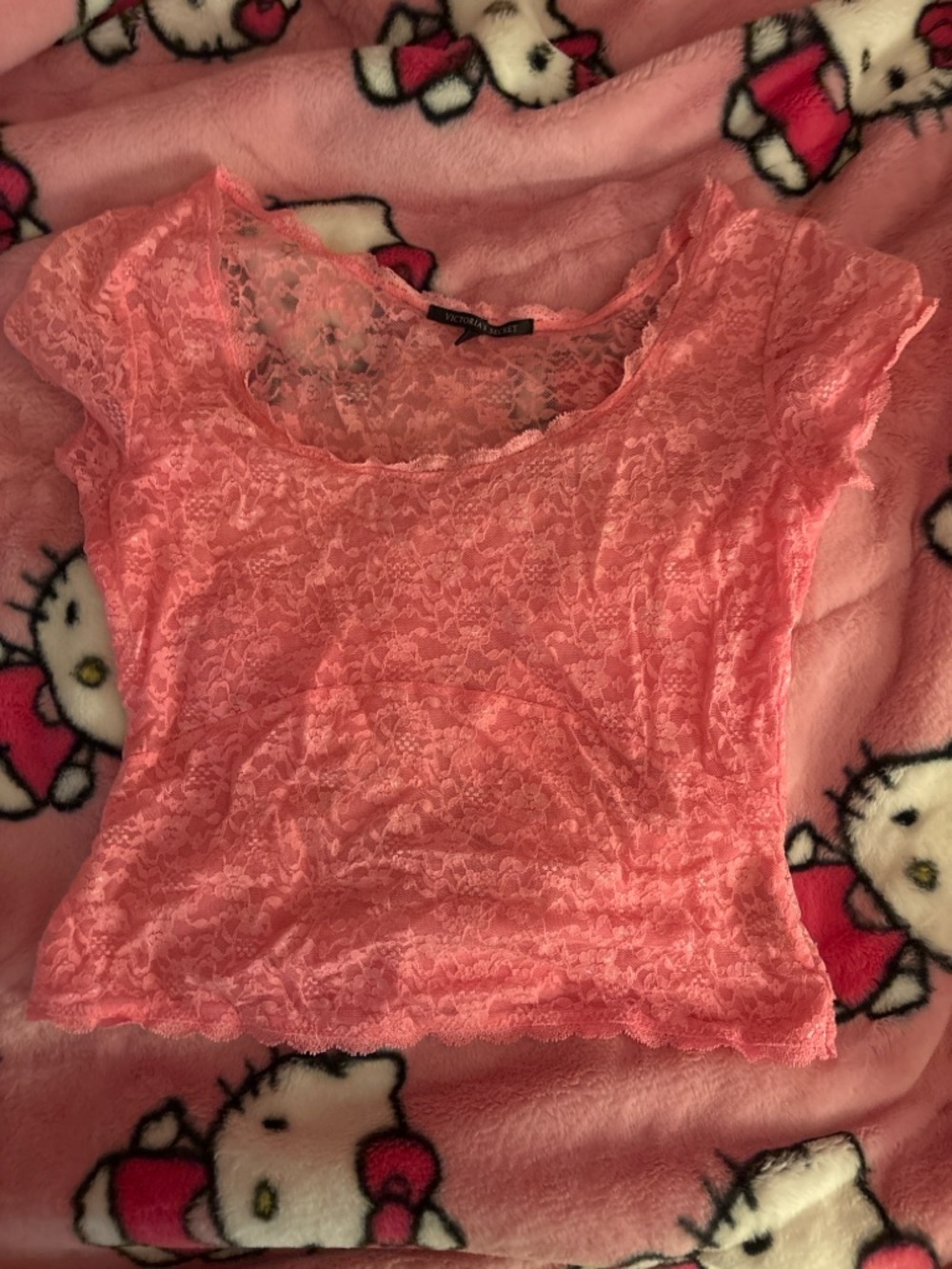 Victoria’s Secret Pink Lace Top Size Small Y2K 2014 Sheer Floral Crop Tee